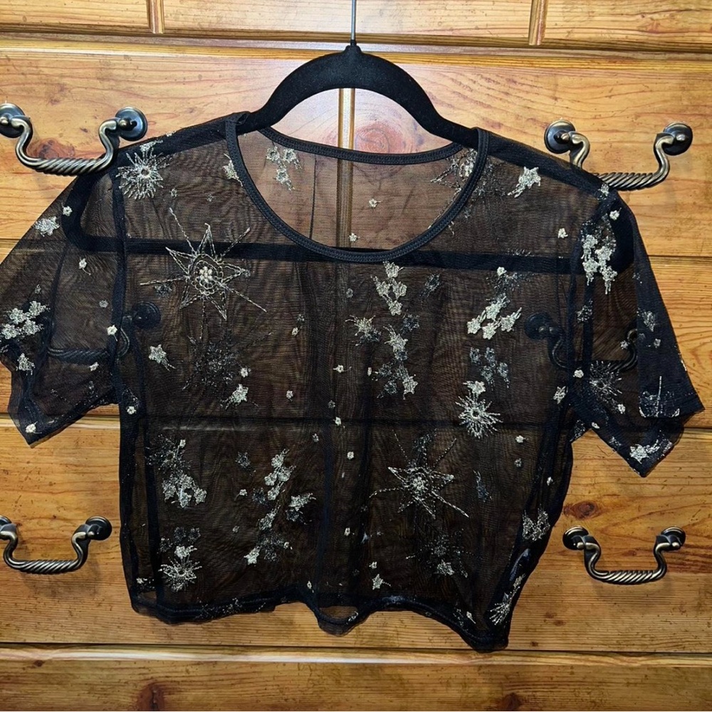 Zaful Black Sheer Embroidered Women's Top